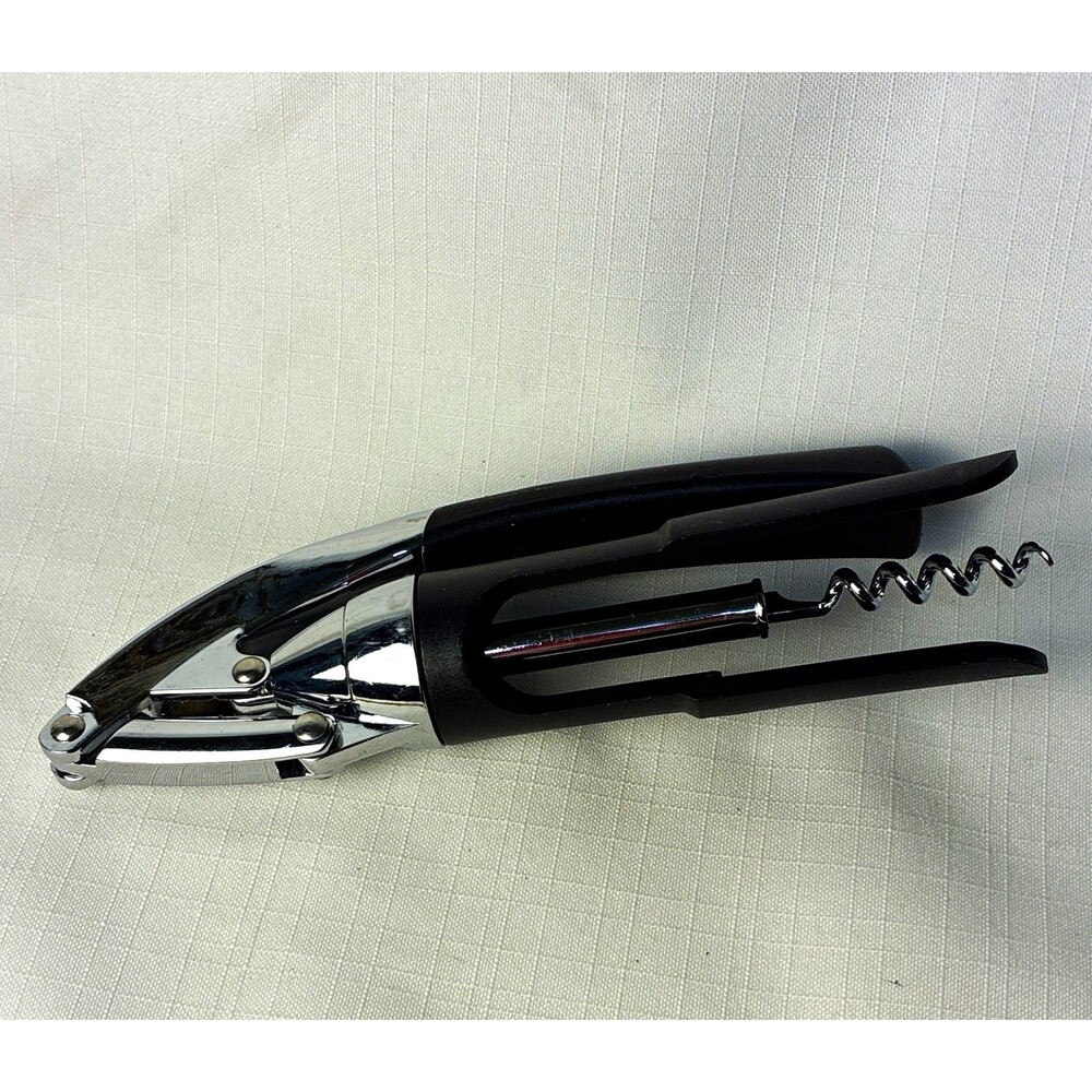 ONEIDA Winged Corkscrew Wine Bottle Opener w/ Handle Black Silver Metal/Plastic